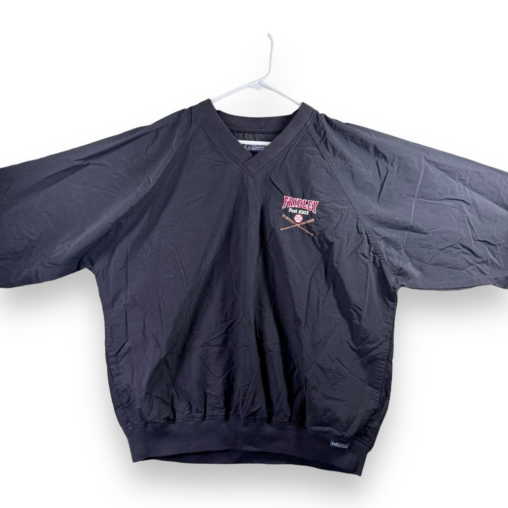 Vintage LA Loving Mens XL Fridley Post 303 Windbreaker Pullover Jacket Black